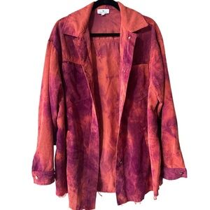 Urban Daizy Oversized Tie Dye Corduroy Woman’s Jacket with Distressed Detail.